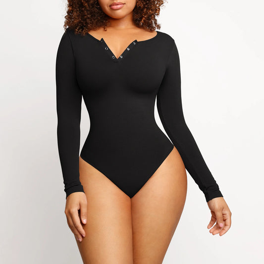 Helen Full Sleeve Thong Bodysuit – Black