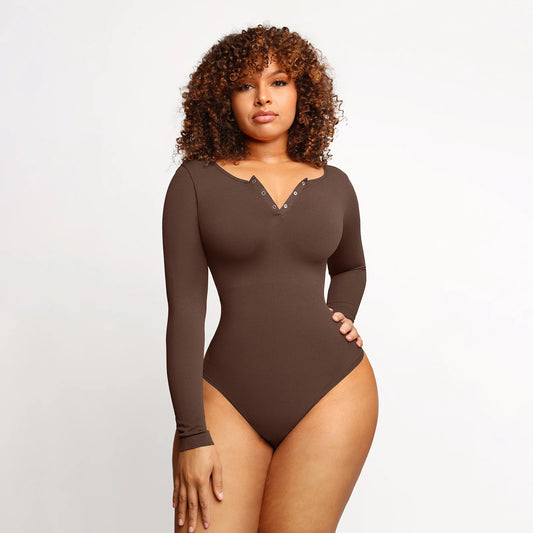 Helen Full Sleeve Thong Bodysuit – Brown