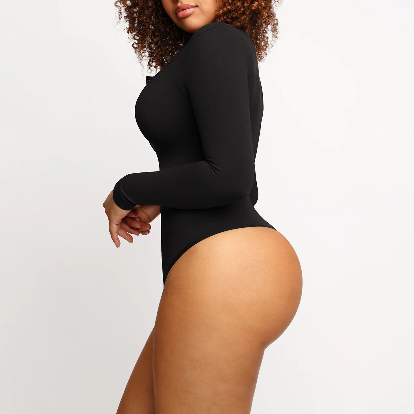 Helen Full Sleeve Thong Bodysuit – Black