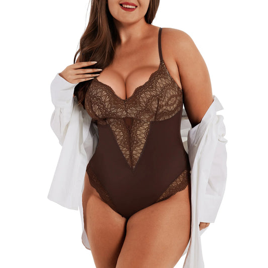 Paloma Shapewear Lace Bodysuit- Brown